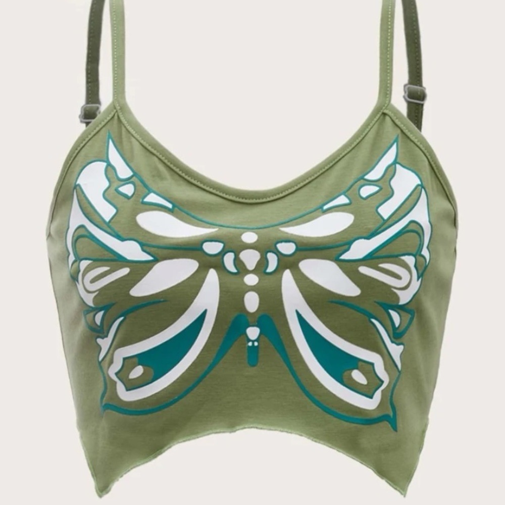NWT 🦋🦋spaghetti strap tank top butterfly design size large y2k, 80’s 90’… - Picture 1 of 3
